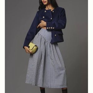 Anthropologie 1x hutch gingham navy blue skirt